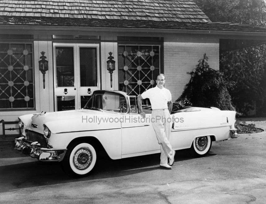 Bob Hope 1955 With his Chevrolet in front of his home in Toluca Lake CA wm.jpg